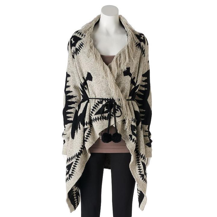Women's Olivia Sky Geometric Fringe Cardigan, Size: Large, Beige Oth