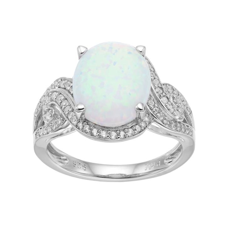 Sterling Silver Lab-created White Opal & White Sapphire Twist Ring, Women's, Size: 8