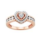 14k Rose Gold Over Silver 1/5 Carat T.w. Diamond Heart Ring, Women's, Size: 7, White