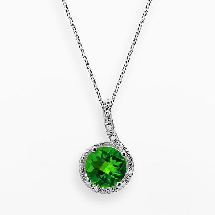 Sterling Silver Lab-created Emerald And Diamond Accent Pendant, Women's, Size: 18