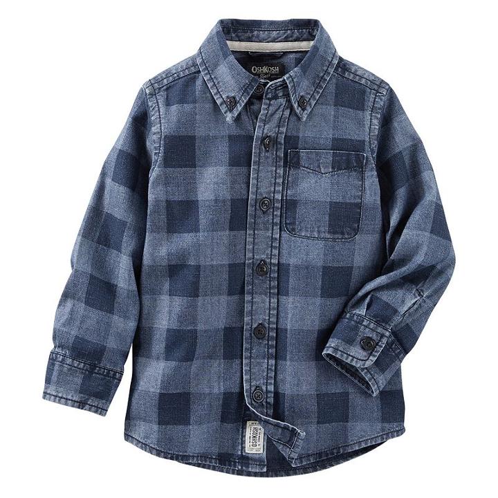 Boys 4-8 Oshkosh B'gosh&reg; Chambray Checkered Button-down Long Sleeve Shirt, Boy's, Size: 7x, Blue