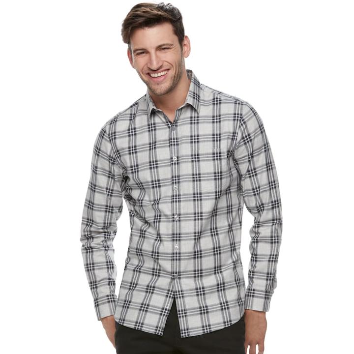 Men's Marc Anthony Slim-fit Natural Stretch Button-down Shirt, Size: Medium, Black