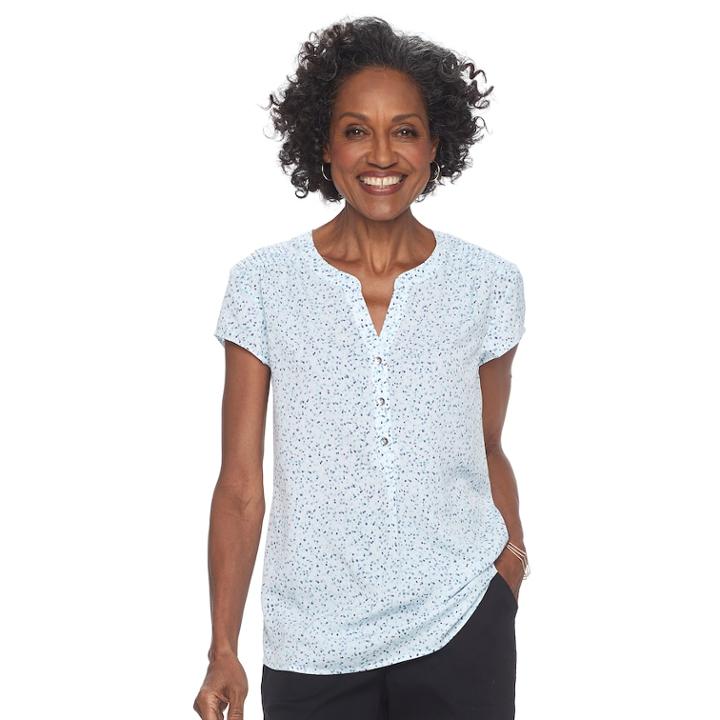 Women's Croft & Barrow&reg; Print Henley Top, Size: Xxl, Med Blue