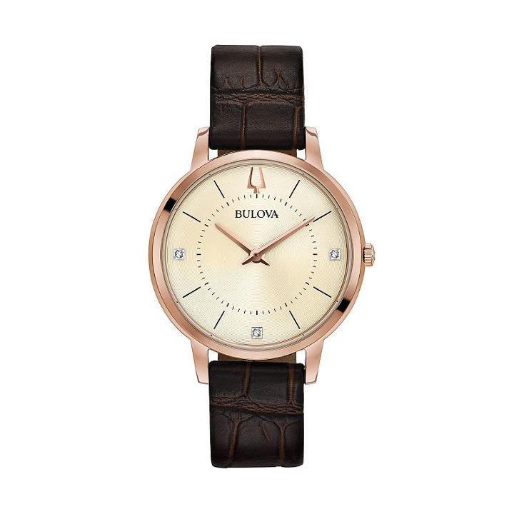 Bulova Women's Classic Diamond Leather Watch - 97p122, Size: Medium, Brown
