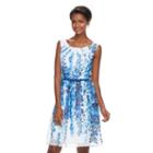 Women's Connected Apparel Floral Fit & Flare Dress, Size: 16, Blue