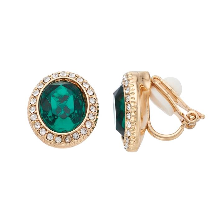 Chaps Halo Oval Nickel Free Clip-on Stud Earrings, Women's, Green