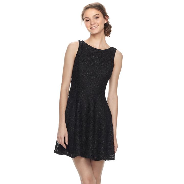 Juniors' Speechless Glitter Lace Skater Dress, Teens, Size: 5, Oxford