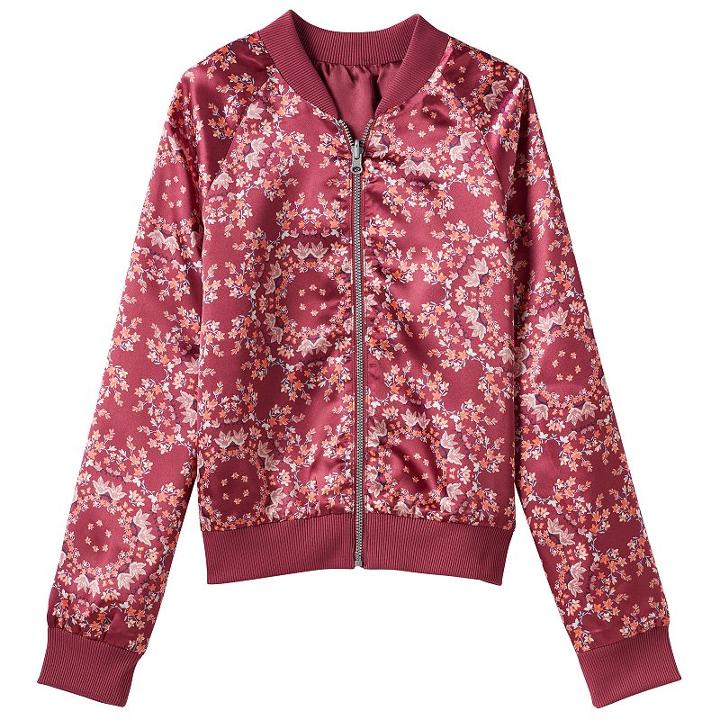 Girls 7-16 Fire Reversible Printed Bomber Jacket, Girl's, Size: Medium, Dark Pink