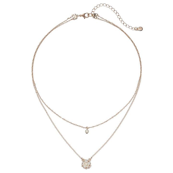 Lc Lauren Conrad Layered Rose & Simulated Pearl Necklace, Women's, White