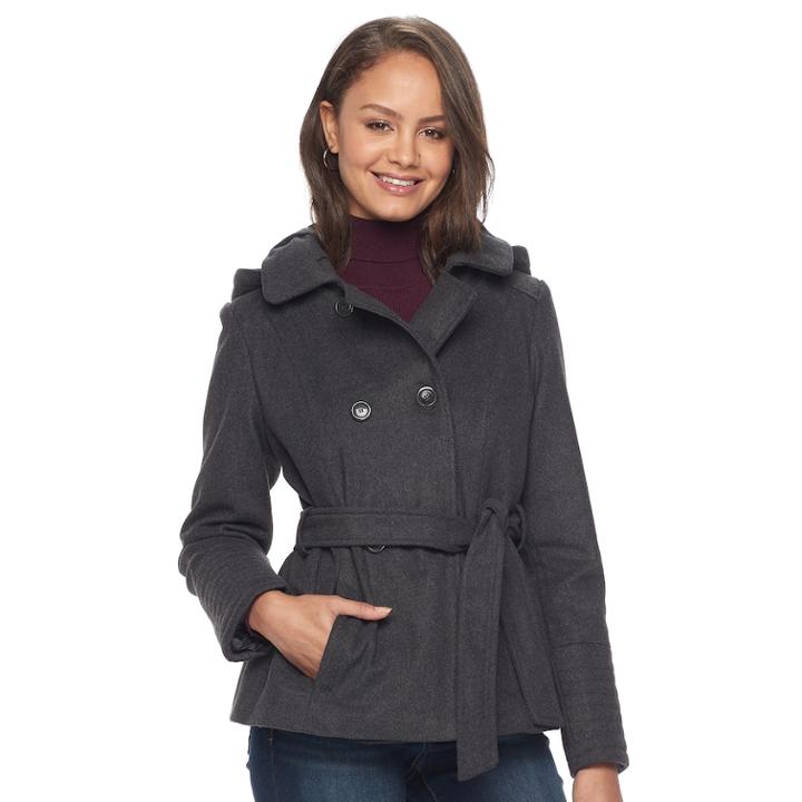 Juniors' Pink Envelope Double-breasted Trench Coat, Teens, Size: Large, Grey (charcoal)