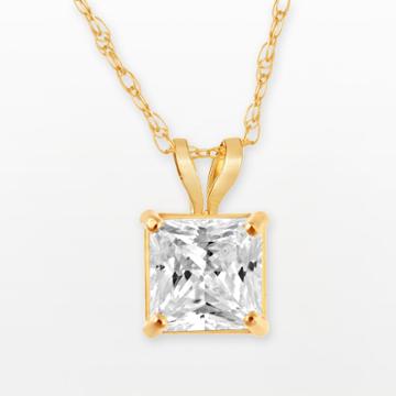 Renaissance Collection 10k Gold Cubic Zirconia Princess-cut Pendant - Made With Swarovski Zirconia, Women's, White