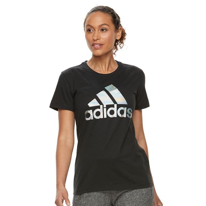 Women's Adidas Mesh Foil Graphic Tee, Size: Medium, Black