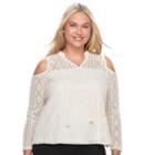 Juniors' Plus Size Mudd&reg; Illusion Lace Cold-shoulder Top, Teens, Size: 2xl, White
