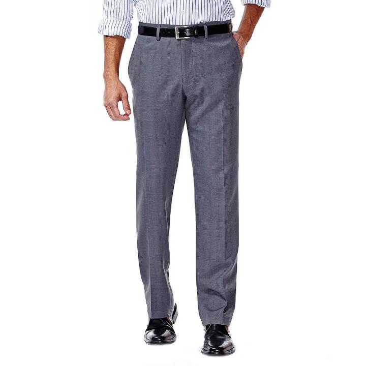 Men's Haggar&reg; Eclo Stria Stretch Slim-fit Flat-front Dress Pants, Size: 36x32, Med Grey