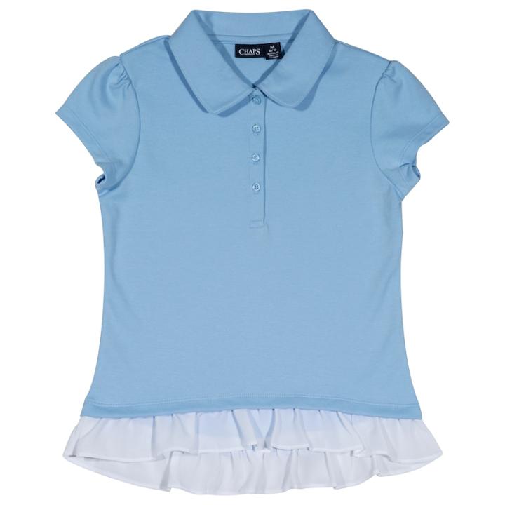 Girls 4-16 Chaps School Uniform Ruffled Polo, Size: 16, Blue