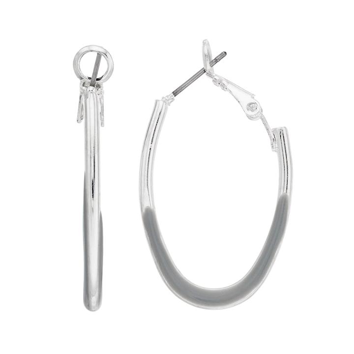 Clutchless Oval Hoop Earring, Women's, Grey