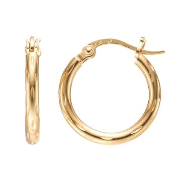 24k Gold Over Silver Dimpled Hoop Earrings, Women's, Yellow