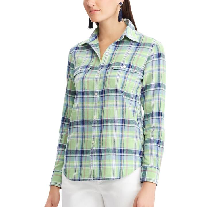 Women's Chaps Plaid Twill Button-down Shirt, Size: Medium, Green