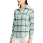 Women's Chaps Plaid Twill Button-down Shirt, Size: Medium, Green