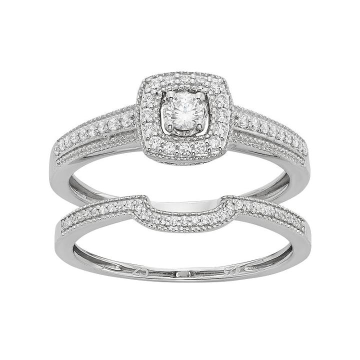 Diamond Tiered Square Engagement Ring Set In 10k White Gold (1/3 Carat T.w.), Women's, Size: 7