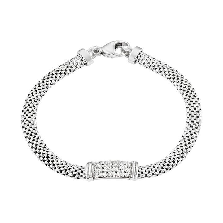 Cubic Zirconia Sterling Silver Mesh Bracelet, Women's, Size: 7, White