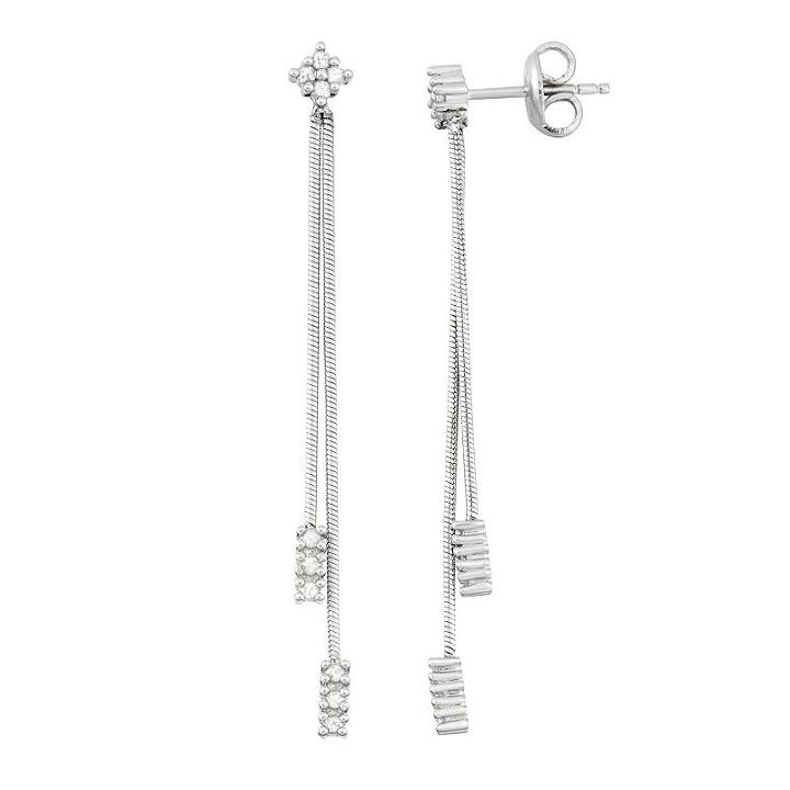 Sterling Silver 1/4 Carat T.w. Diamond Linear Drop Earrings, Women's, White