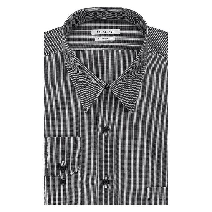Men's Van Heusen Regular-fit Striped Wrinkle-free Dress Shirt, Size: 15-32/33, Grey (charcoal)