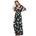 Juniors' Love, Fire Printed Kimono Sleeve Maxi Dress, Teens, Size: Small, Black Floral