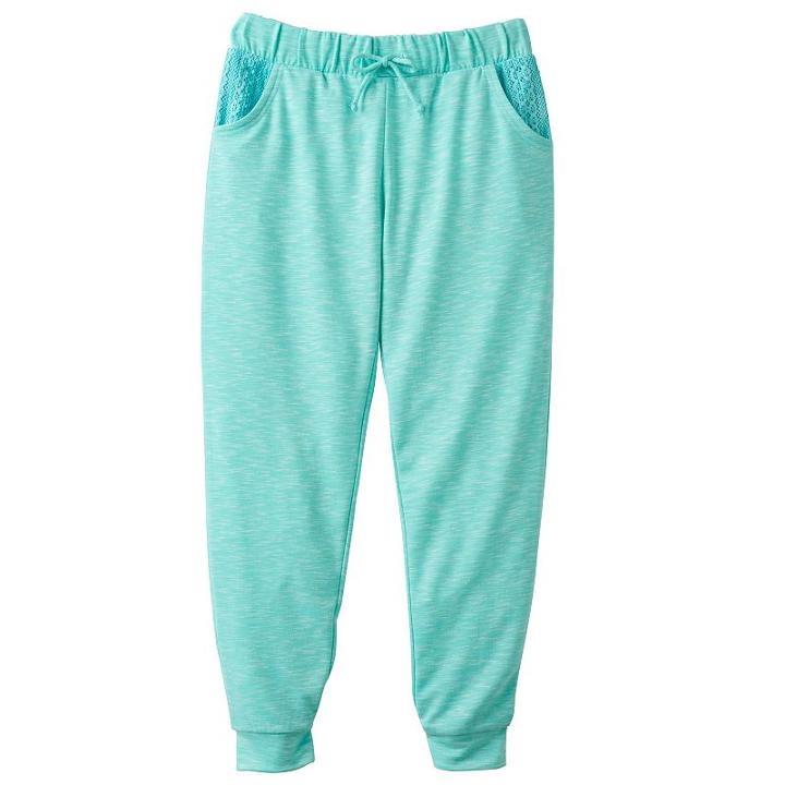 Girls Plus Size So&reg; Crochet Pocket Jogger Pants, Girl's, Size: 12 1/2, Turquoise/blue (turq/aqua)