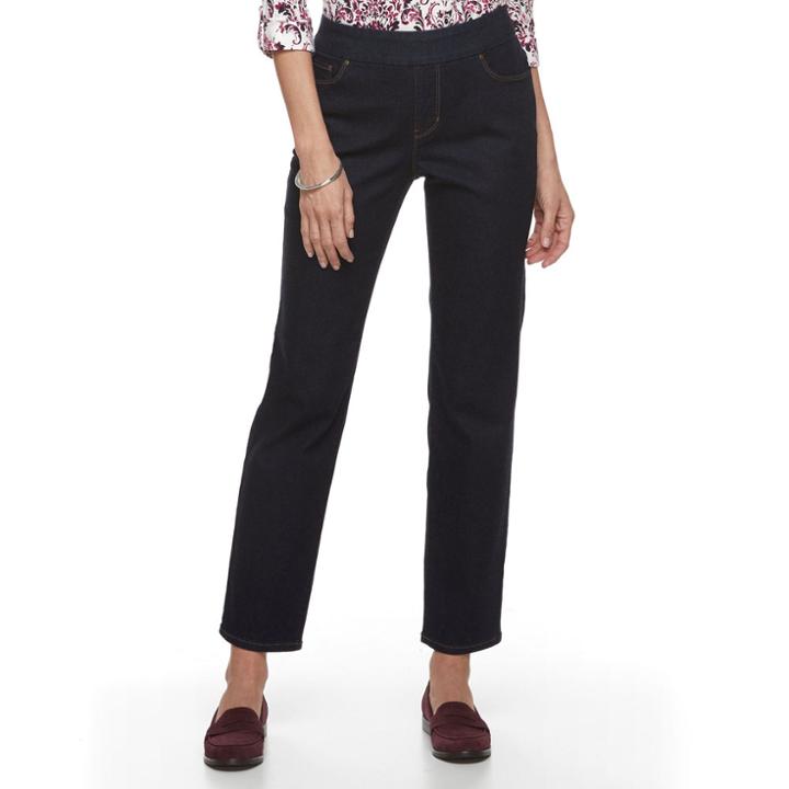 Women's Croft & Barrow&reg; Perfectly Slimming Denim Straight-leg Jeans, Size: 14, Dark Blue