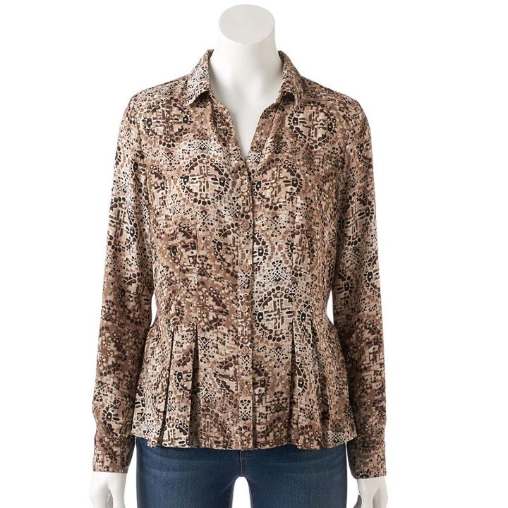 Women's Dana Buchman Release-pleat Shirt, Size: Small, Med Beige