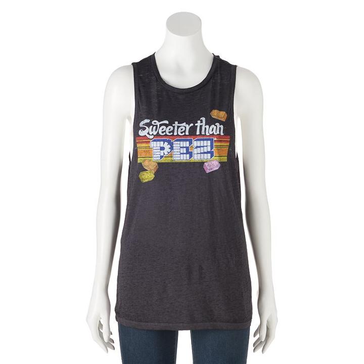 Juniors' Recycled Karma Sweeter Than Pez Burnout Graphic Tank, Girl's, Size: Medium, Black