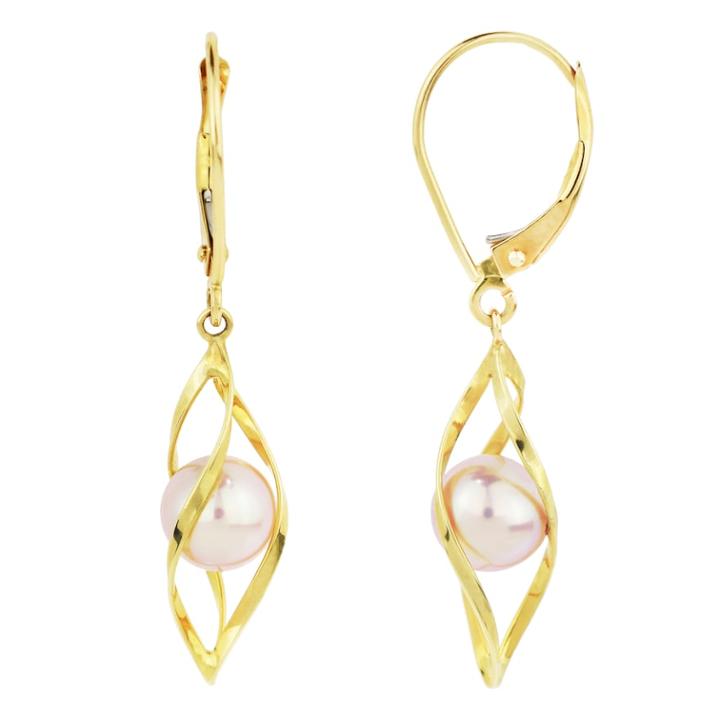 14k Gold Pink Freshwater Cultured Pearl Cage Earrings, Women's