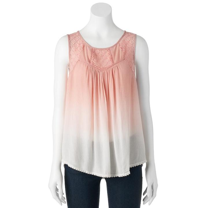 Juniors' Rewind Lace Yoke Crepe Tank, Girl's, Size: Small, Lt Orange