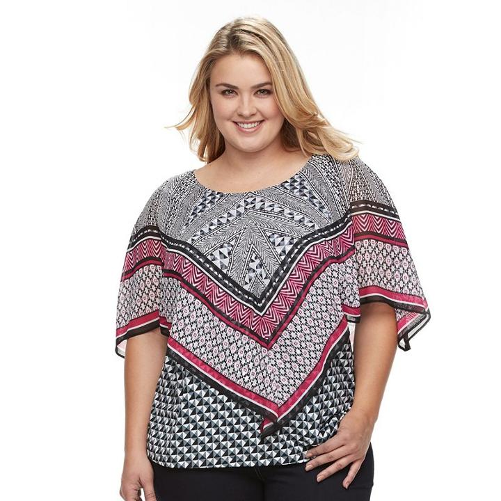 Plus Size Ab Studio Printed Asymmetrical Popover Top, Women's, Size: 1xl, Ovrfl Oth