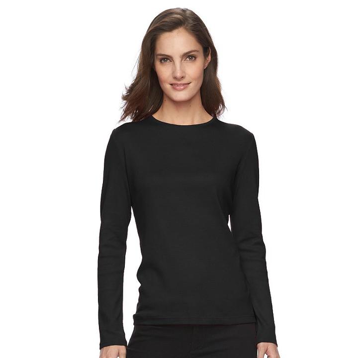 Women's Croft & Barrow&reg; Classic Crewneck Tee, Size: Small, Black