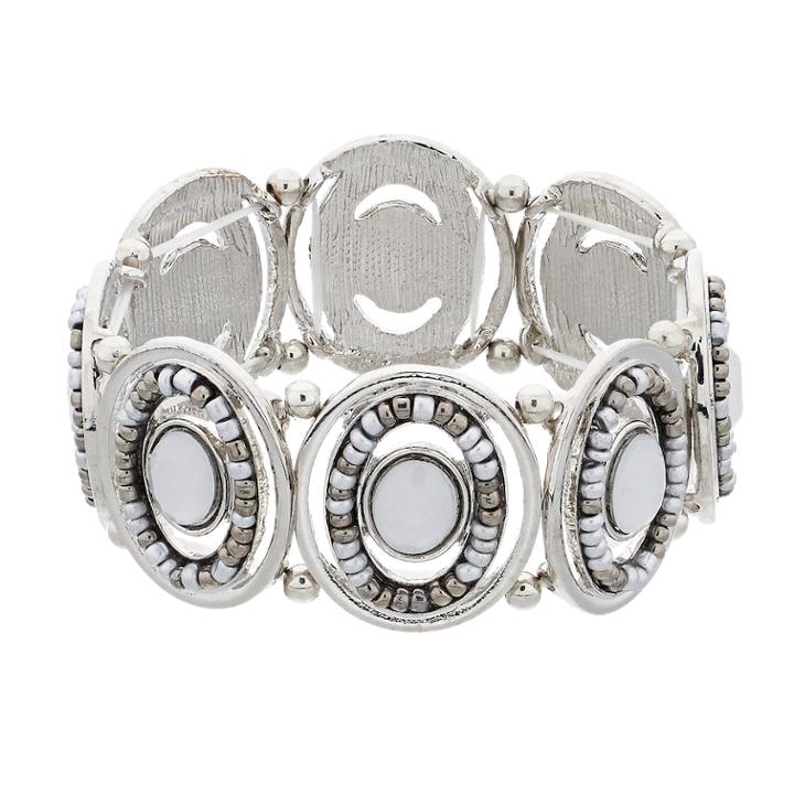 Silver Tone Oval Link Stretch Bracelet, Women's, Grey