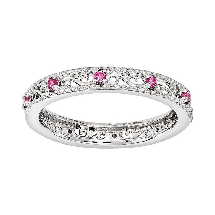 Stacks And Stones Sterling Silver Lab-created Pink Sapphire Stack Ring, Women's, Size: 8