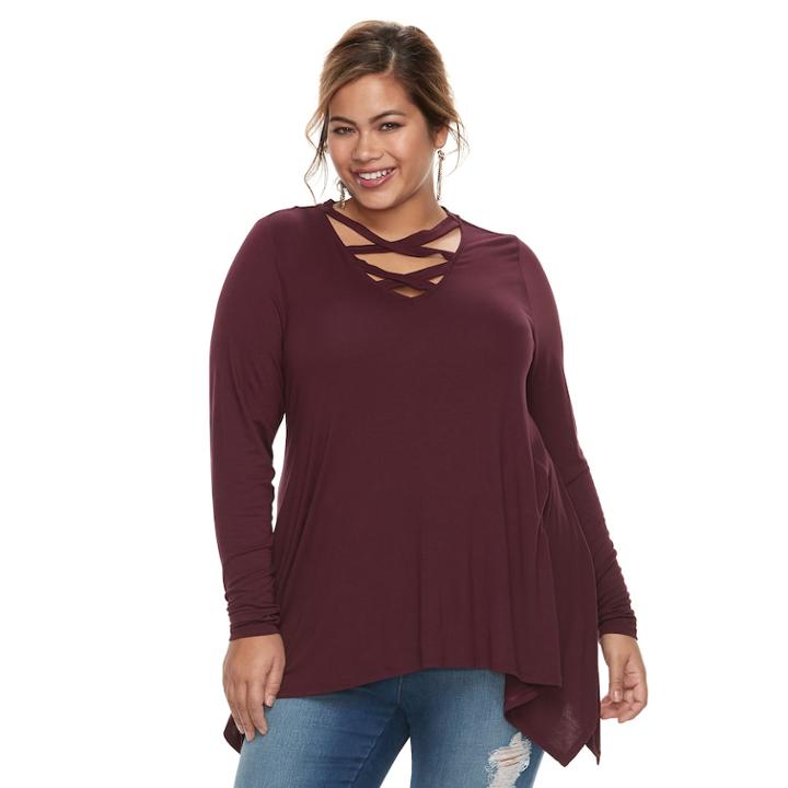 Plus Size Jennifer Lopez Crisscross Cascade Top, Women's, Size: 3xl, Dark Red