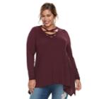 Plus Size Jennifer Lopez Crisscross Cascade Top, Women's, Size: 3xl, Dark Red