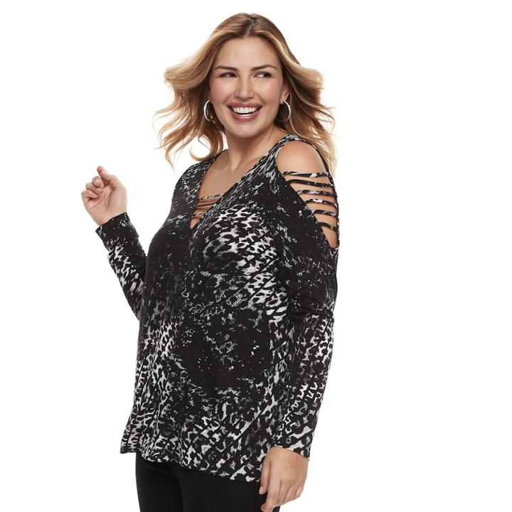 Plus Size Rock & Republic&reg; Strappy Cold-shoulder Top, Women's, Size: 0x, Silver