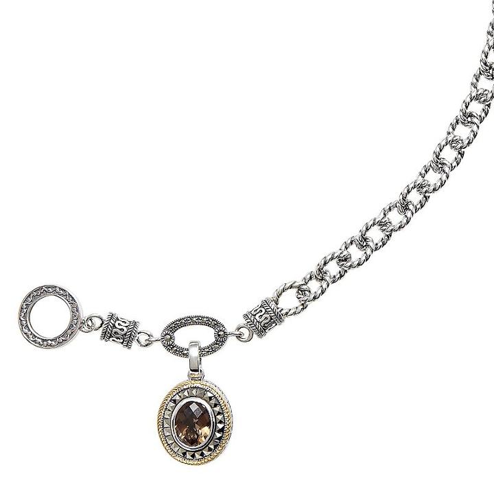 Lavish By Tjm Sterling Silver Smoky Quartz Charm Toggle Bracelet, Women's, Size: 7.5, Grey
