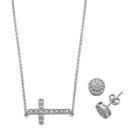 Sterling Silver 1/5 Carat T.w. Diamond Sideways Cross Necklace & Halo Stud Earring Set, Women's, Size: 18, White