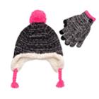 Girls 7-16 Cable-knit Ear Flap Hat & Tech Touch Gloves Set, Black