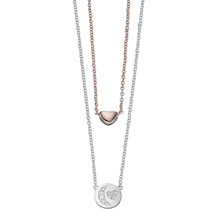 Silver Expressions By Larocks Two Tone Silver Plated Crystal Moon Pendant Necklace Set, Women's, White