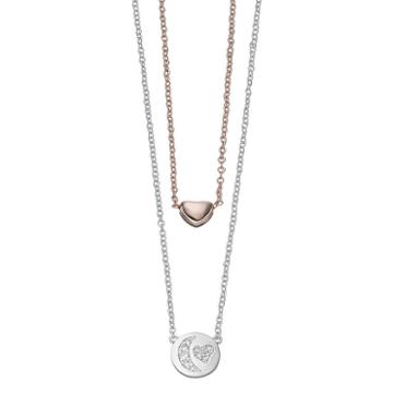 Silver Expressions By Larocks Two Tone Silver Plated Crystal Moon Pendant Necklace Set, Women's, White