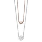 Silver Expressions By Larocks Two Tone Silver Plated Crystal Moon Pendant Necklace Set, Women's, White