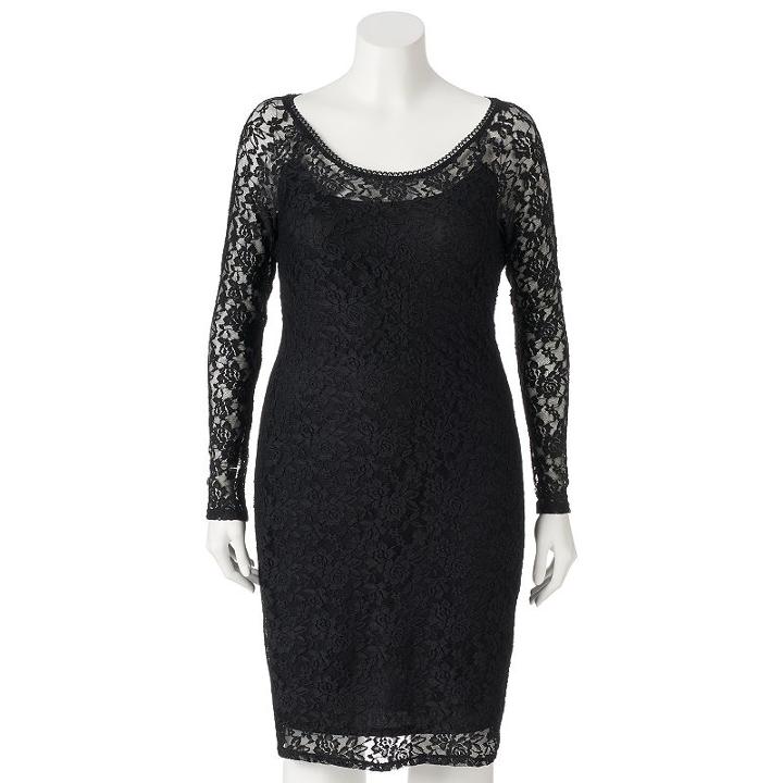 Juniors' Plus Size Wrapper Lace Sheath Dress, Girl's, Size: 2xl, Black