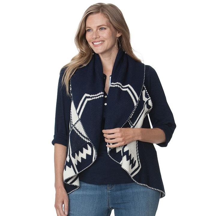 Plus Size Chaps Tribal Sweater Vest, Women's, Size: 1xl, Blue (navy)