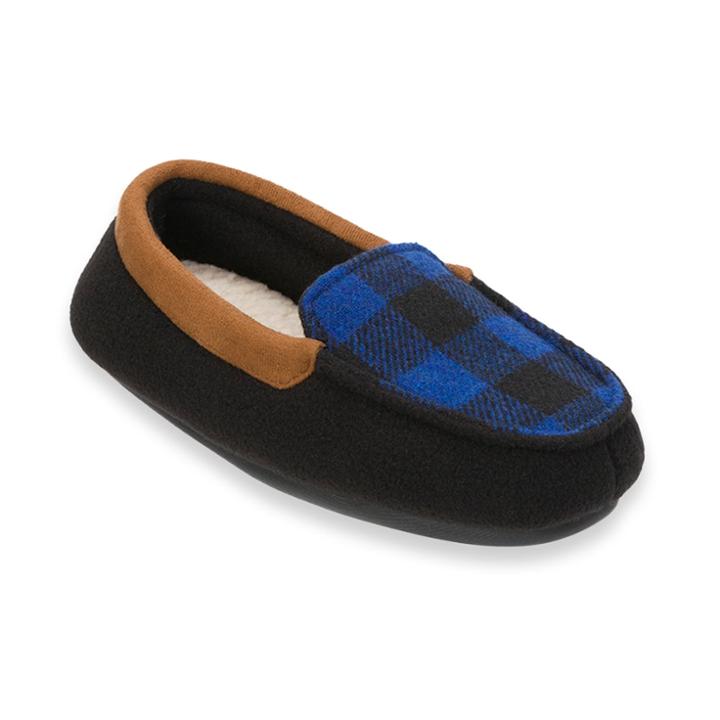 Dearfoams Plaid Boys' Moccasin Slippers, Size: 13-1, Black